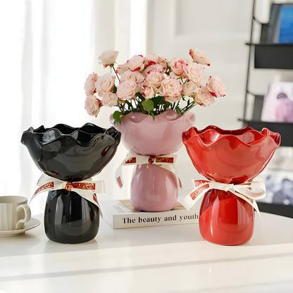 Handcrafted Minimalist Ceramic Vase - Artistic Home Decor Centerpiece(pink)