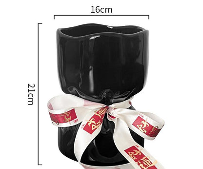 Artisan Handcrafted Ceramic Vase - Minimalist Home Decor with Stable Base(black)