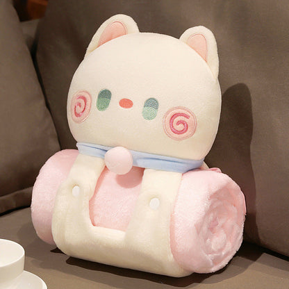 Plush 2-in-1 Pillow Blanket - Adorable Design for Cozy Comfort(White Cat)