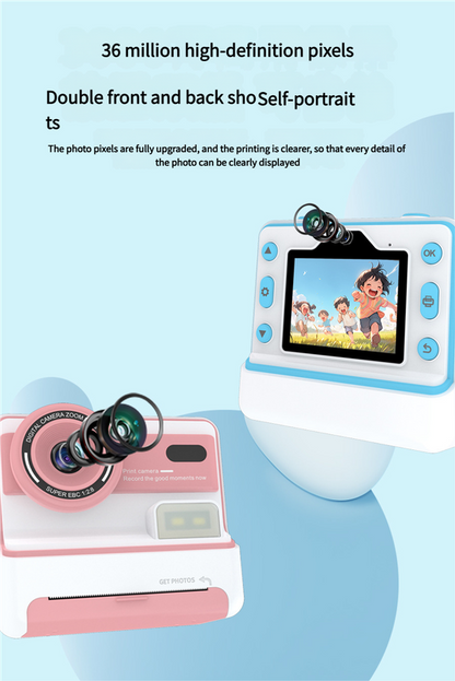 Kids Instant Print Camera - Creative Drawing & Photo Fun with Thermal Printing(Pink+64GB memory card)