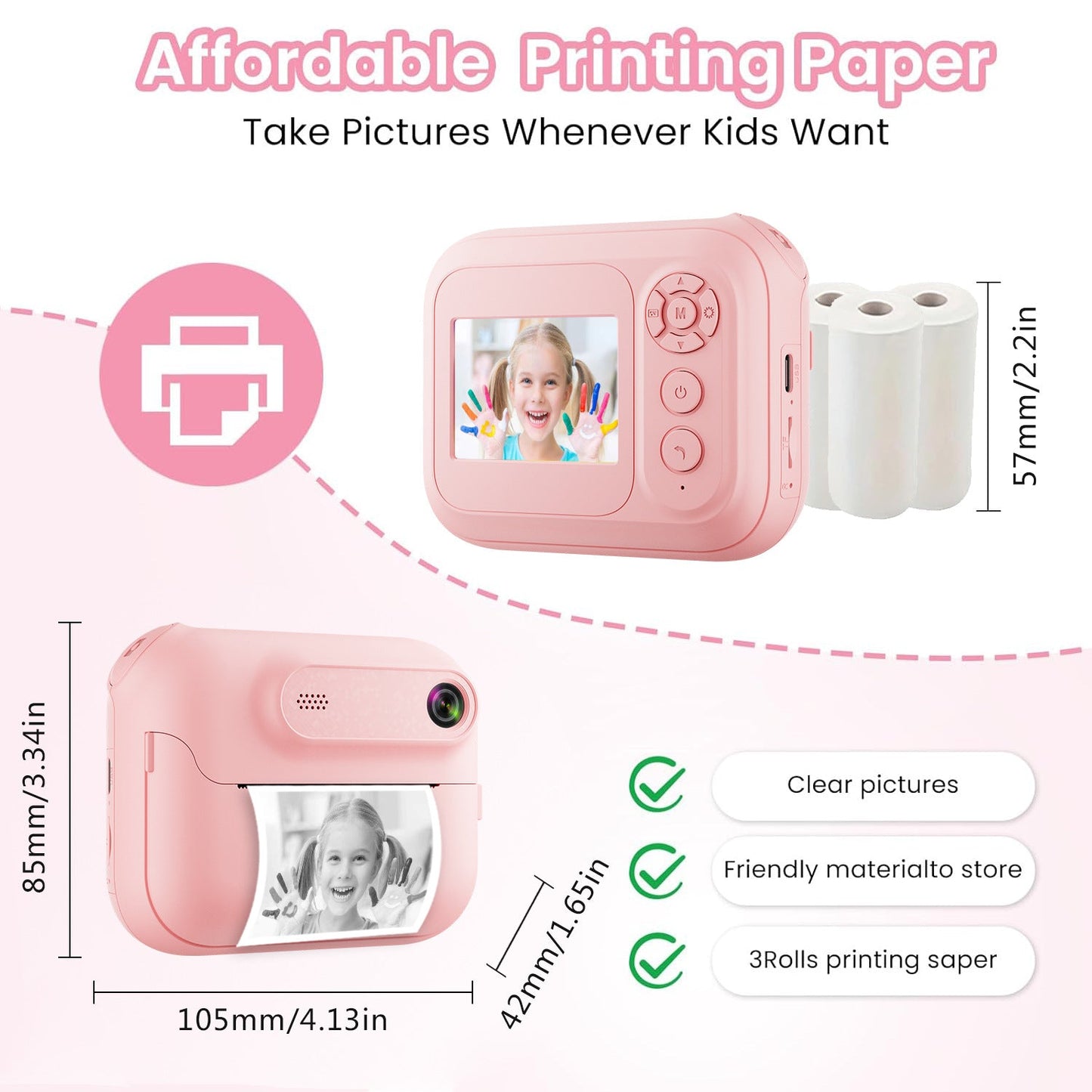 Kids Multi-Functional Camera Toy - Instant B&W Printing & Creative Stickers(white)
