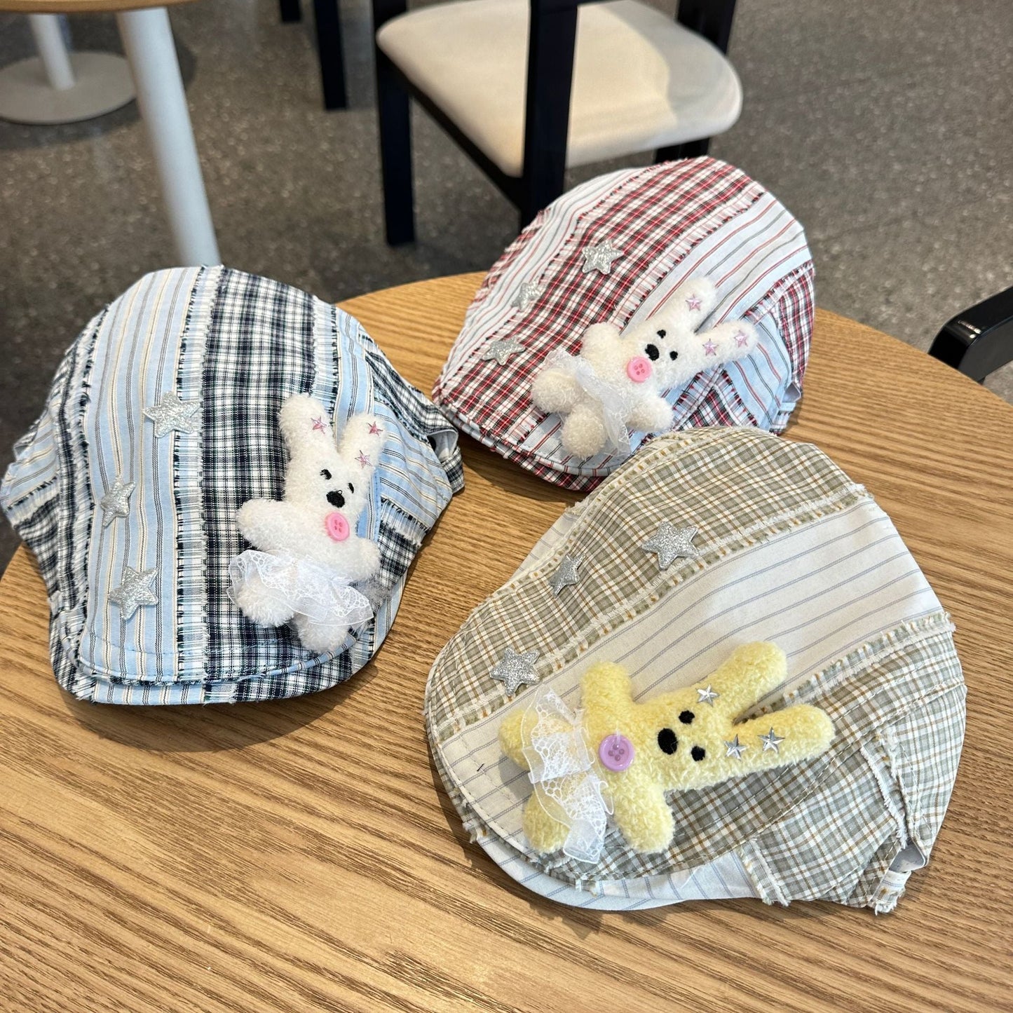 Patchwork Plaid Cotton Cap with Decorative Details(black)