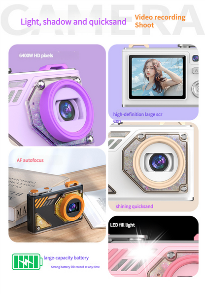 Glitter Sand Design 64MP HD Digital Camera with LED Fill Light & Auto Focus(purple)