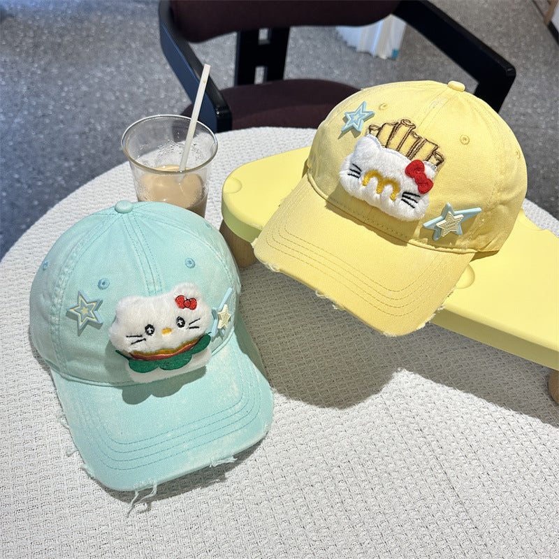 Adorable Cartoon Cat & Stars Baseball Cap - 100% Cotton, Adjustable Fit, Sun Protection(blue)
