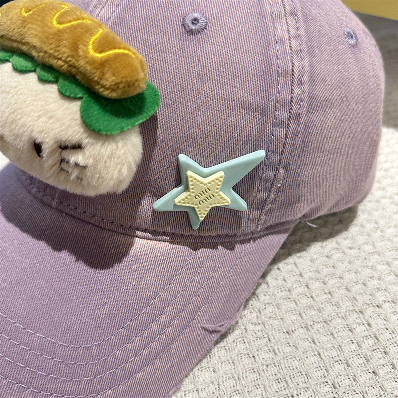 Adorable Cartoon Cat & Stars Baseball Cap - 100% Cotton, Adjustable Fit, Sun Protection(blue)