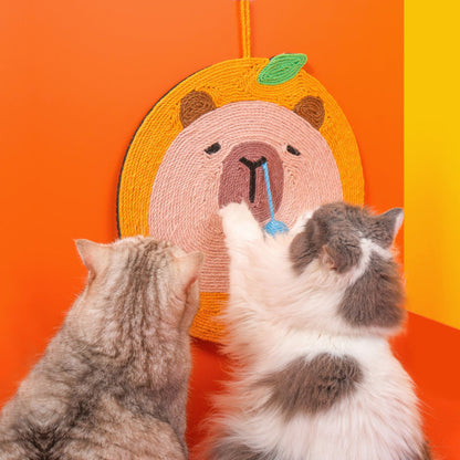 Fruit-Themed Capybara Cat Scratching Pad - Sisal Rope, EVA Non-Slip Backing, Hanging or Floor Use(Carrot color)