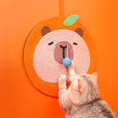 Fruit-Themed Capybara Cat Scratching Pad - Sisal Rope, EVA Non-Slip Backing, Hanging or Floor Use(red)