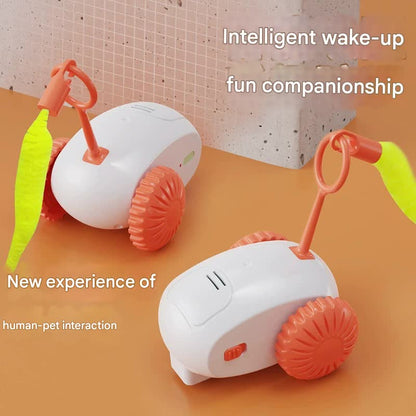 Interactive Smart Cat Toy Car - Automatic Obstacle Avoidance, Feather Tail, USB Rechargeable(gray)