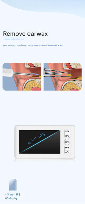 All-in-One Wireless Visual Ear Cleaner Kit with 4.3" IPS Display Screen(white)