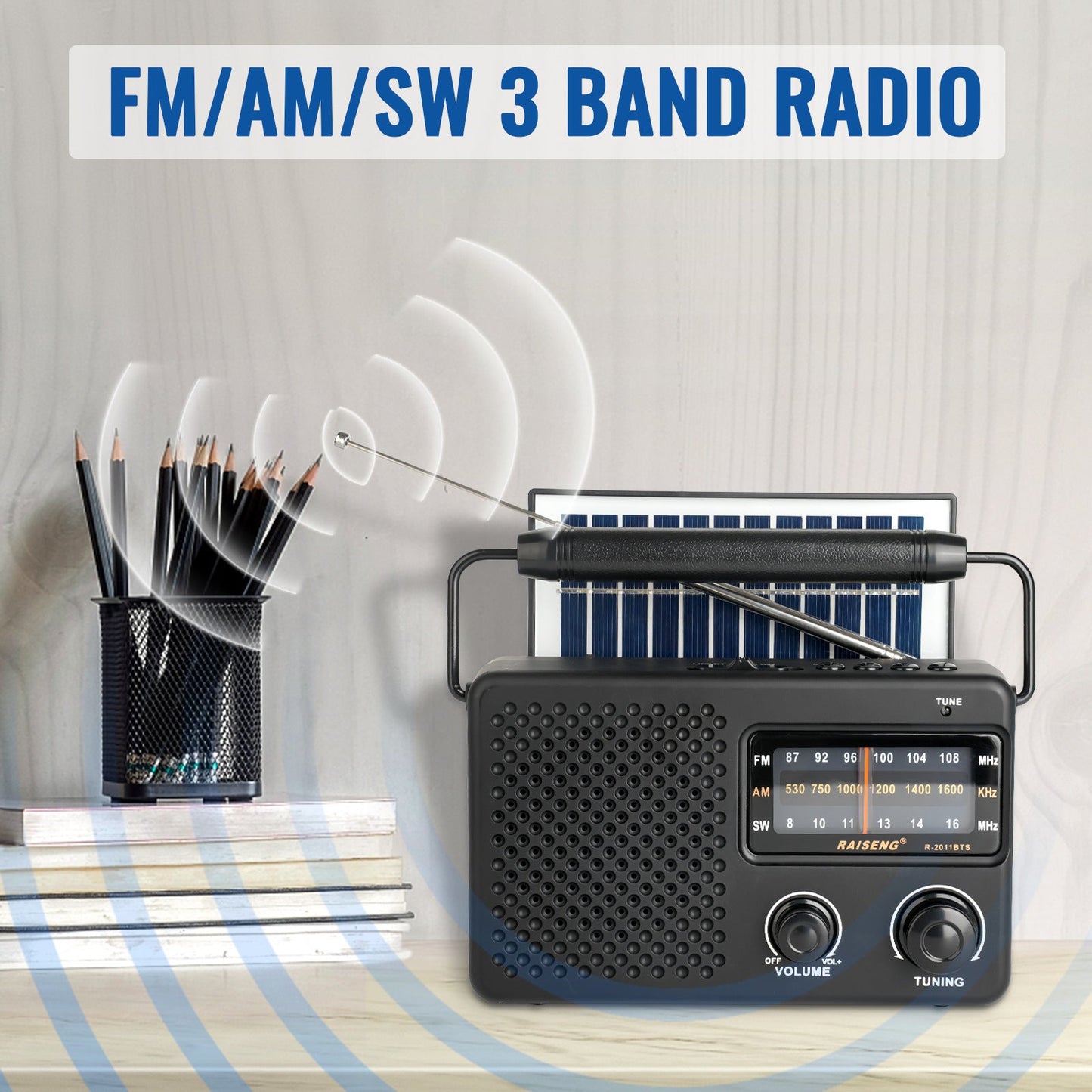 Portable Solar Powered 3-Band AM/FM/SW Radio with Bluetooth Speaker & Multiple Charging Options(black)