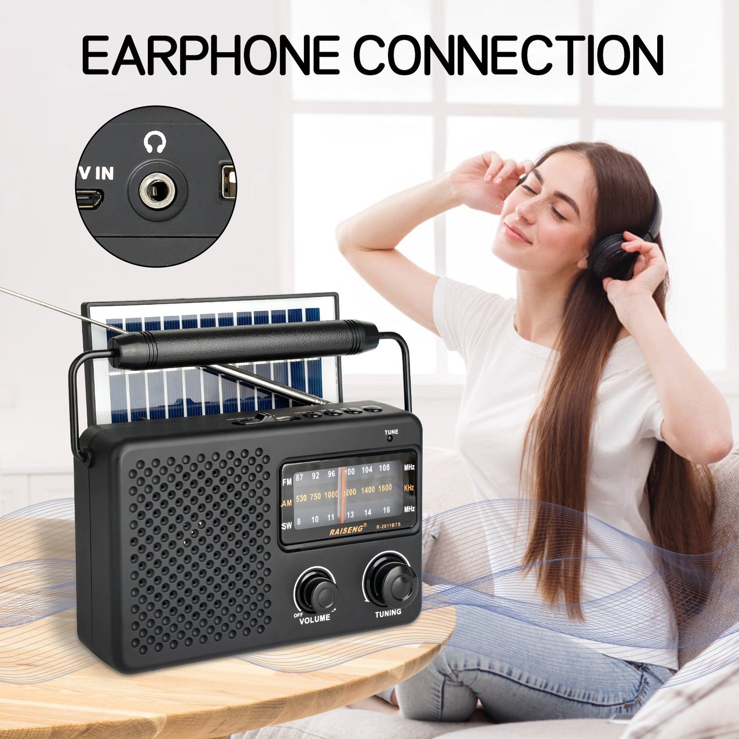 Portable Solar Powered 3-Band AM/FM/SW Radio with Bluetooth Speaker & Multiple Charging Options(black)