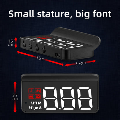 Compact OBD2 Car Head-Up Display (HUD) - Digital Speedometer with 5 Alarm Functions & Adaptive Brightness(black)