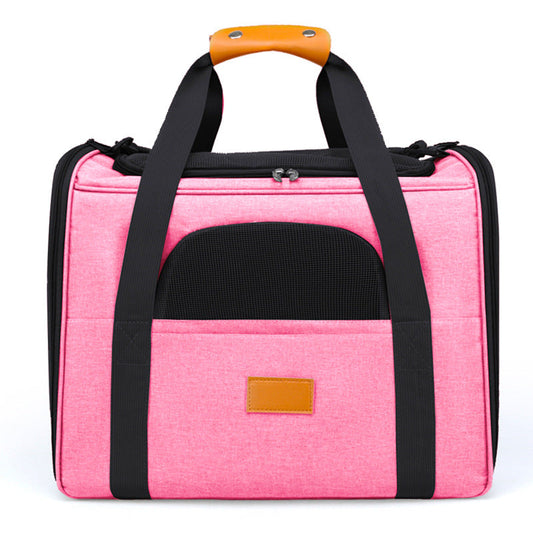 Foldable Soft-Sided Pet Carrier for Travel - Fits Cats & Small Dogs Under 6kg, with Removable Plush Bed & Shoulder Strap(pink)