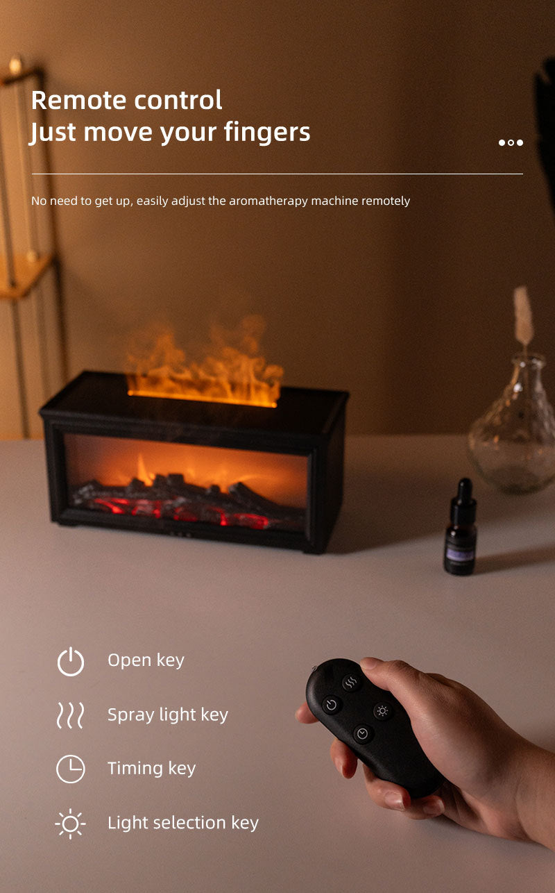 Fireplace Flame Effect Aroma Diffuser & Humidifier with 7-Colour Light, Timer & Remote Control(black)