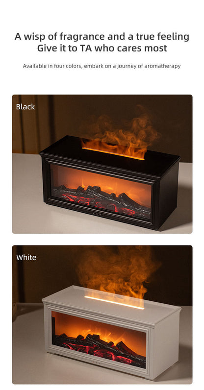 Fireplace Flame Effect Aroma Diffuser & Humidifier with 7-Colour Light, Timer & Remote Control(White)