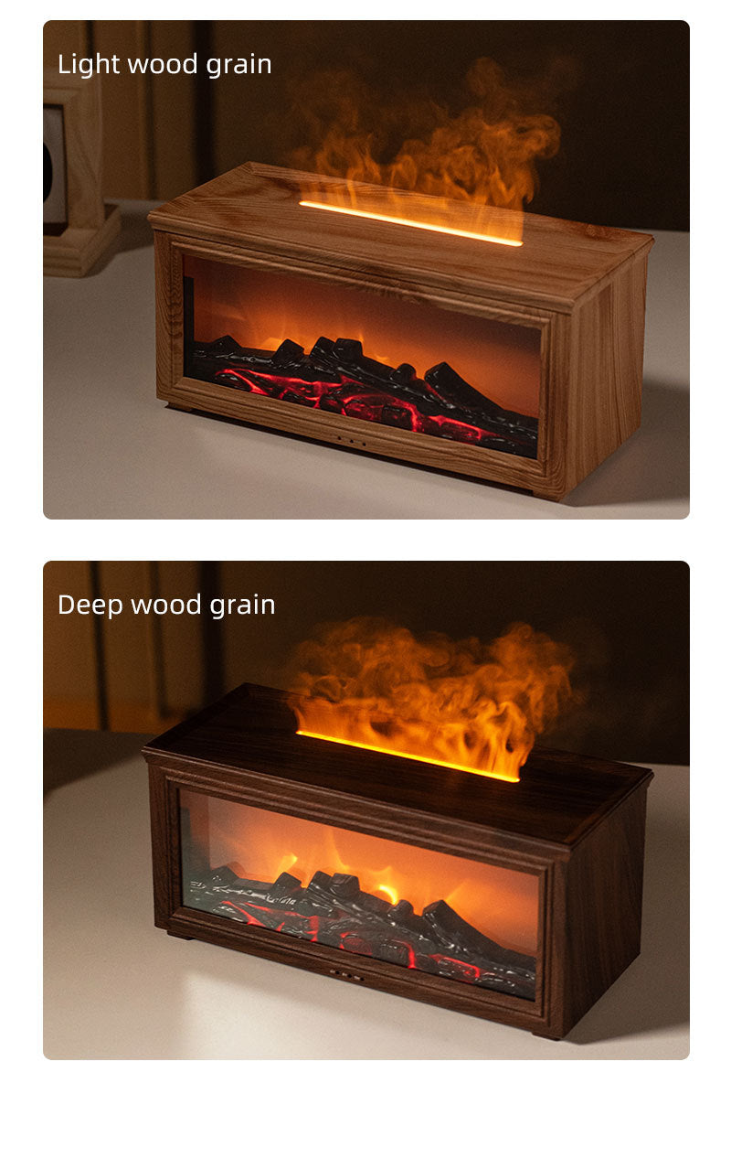 Fireplace Flame Effect Aroma Diffuser & Humidifier with 7-Colour Light, Timer & Remote Control(White)