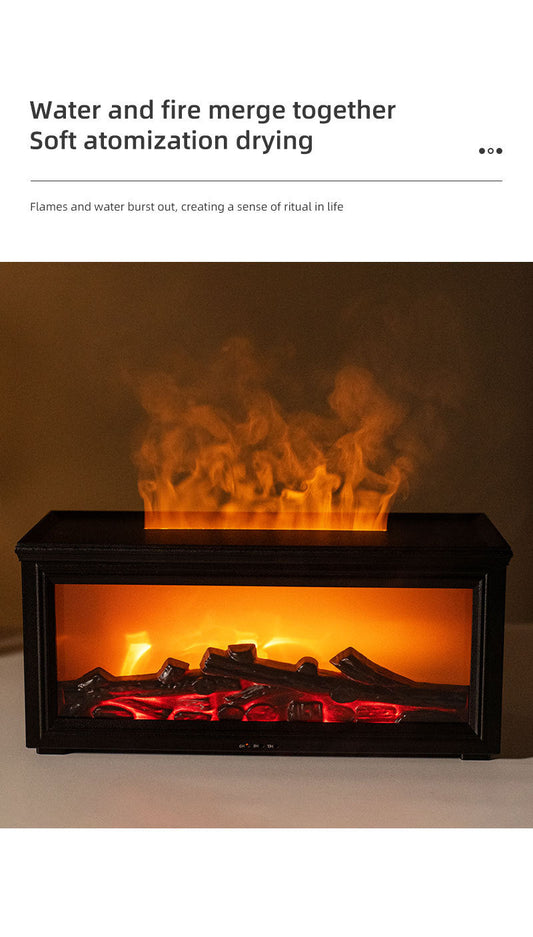 Fireplace Flame Effect Aroma Diffuser & Humidifier with 7-Colour Light, Timer & Remote Control(Light Wood Grain)