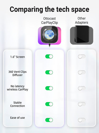 Wireless CarPlay Adapter with 1.6" Multi-Functional Screen, Car Diffuser & 360 Vent Clip(silver)