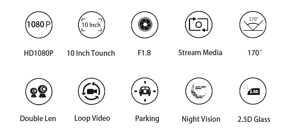 10-Inch Dual Lens Dash Cam Mirror - 1080P FHD Touch Screen Car DVR with Rear Camera, Night Vision & G-Sensor(black)