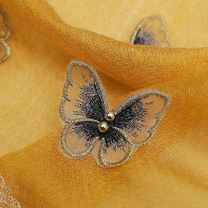 Elegant Butterfly Embroidered Scarf Shawl - Large Soft Silk Blend Wrap for Women(Yellow)