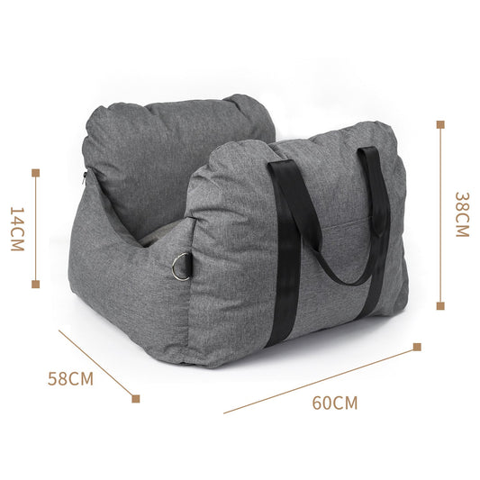 2-in-1 Pet Car Booster Seat & Travel Bed - Removable, Non-Slip, for Small Dogs & Cats(Grey)