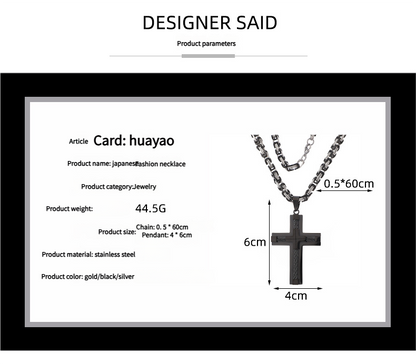 Men's Stainless Steel Layered Cross Pendant with Byzantine Chain - Fashion Statement Necklace(Gold)