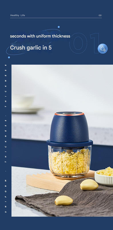 Electric Mini Garlic Chopper with Glass Bowl - USB Rechargeable, 6 Blades, Large Capacity(green)