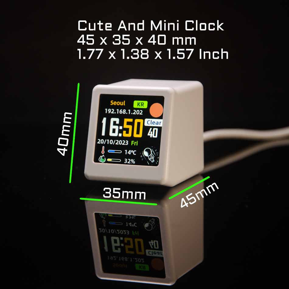 2pc Mini Smart Wi-Fi Weather Station Clock - Desktop Digital Clock with HD IPS Screen, Customizable GIF Display & 3-Day Forecast(Black)