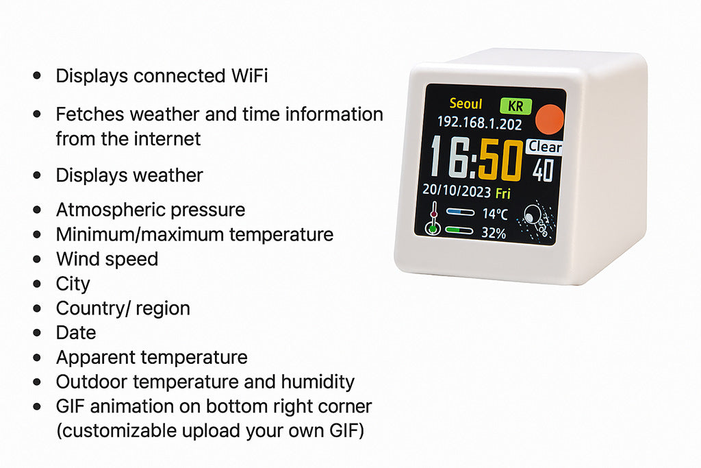 2pc Mini Smart Wi-Fi Weather Station Clock - Desktop Digital Clock with HD IPS Screen, Customizable GIF Display & 3-Day Forecast(Yellow)