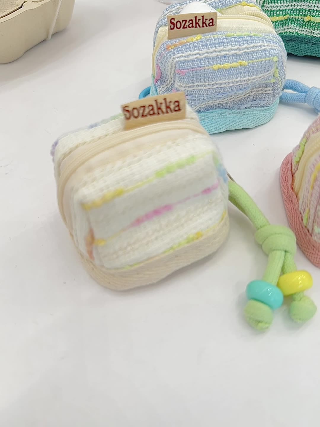 3pc Chic Woven Mini Backpack Pouch - Earphone Case & Coin Purse with Keychain Lanyard(green)