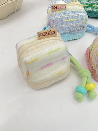 3pc Chic Woven Mini Backpack Pouch - Earphone Case & Coin Purse with Keychain Lanyard(green)