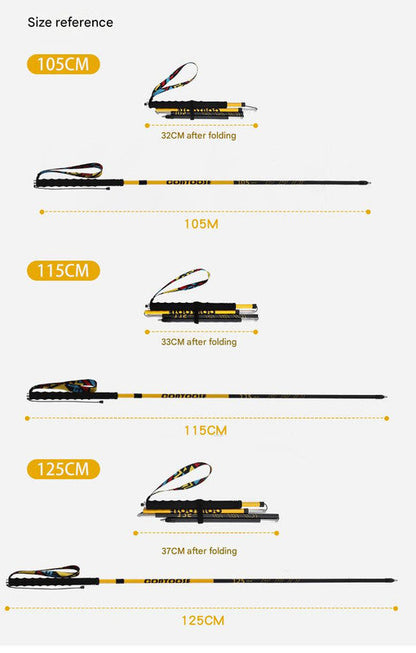 Ultralight Carbon Fiber Foldable Trail Running & Hiking Pole(yellow  Recommended height range 175-185cm)