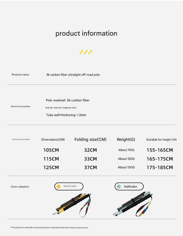 Ultralight Carbon Fiber Foldable Trail Running & Hiking Pole(yellow  Recommended height range 175-185cm)