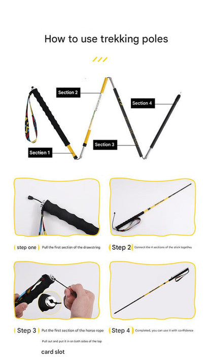 Ultralight Carbon Fiber Foldable Trail Running & Hiking Pole(blue Recommended height range 155-165cm)
