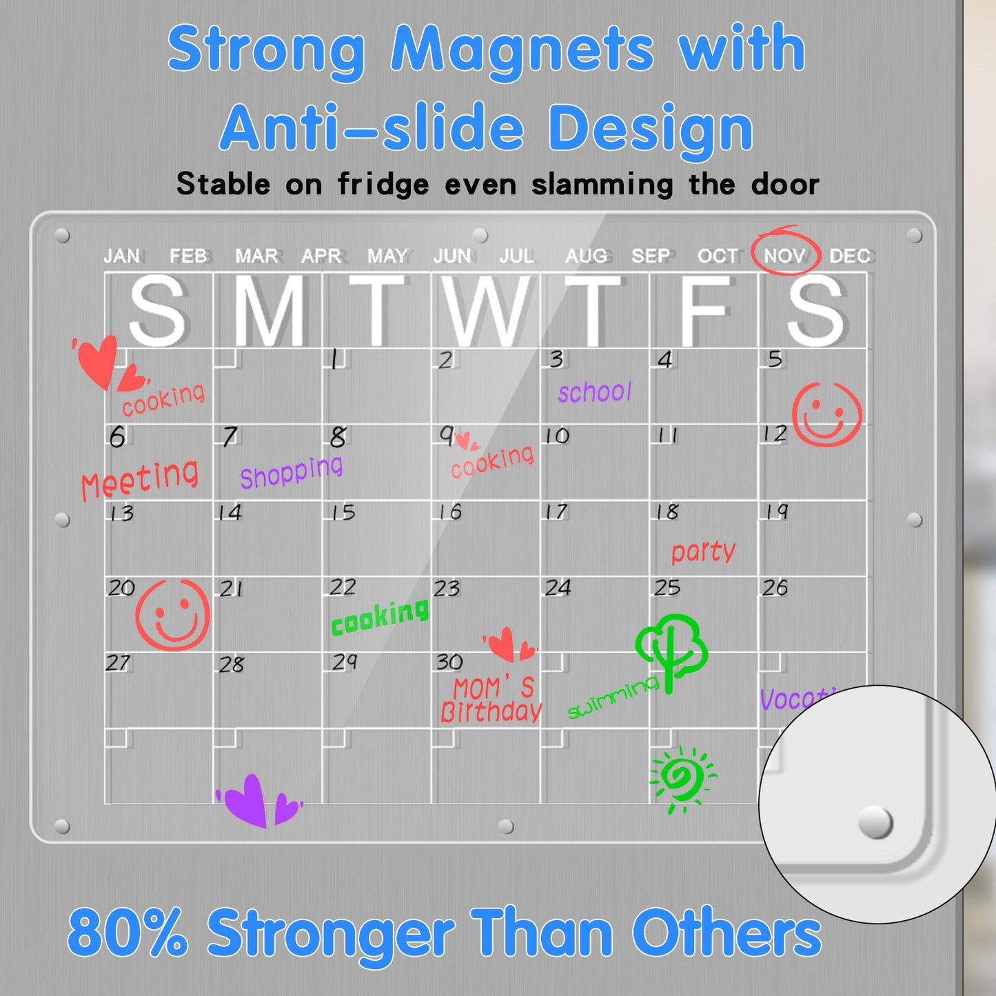 Magnetic Acrylic Fridge Calendar & Memo Board Set - Dry Erase Planner with Markers & Eraser(40*30cm 3mm)