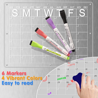 Magnetic Acrylic Fridge Calendar & Memo Board Set - Dry Erase Planner with Markers & Eraser(40*30cm 3mm)