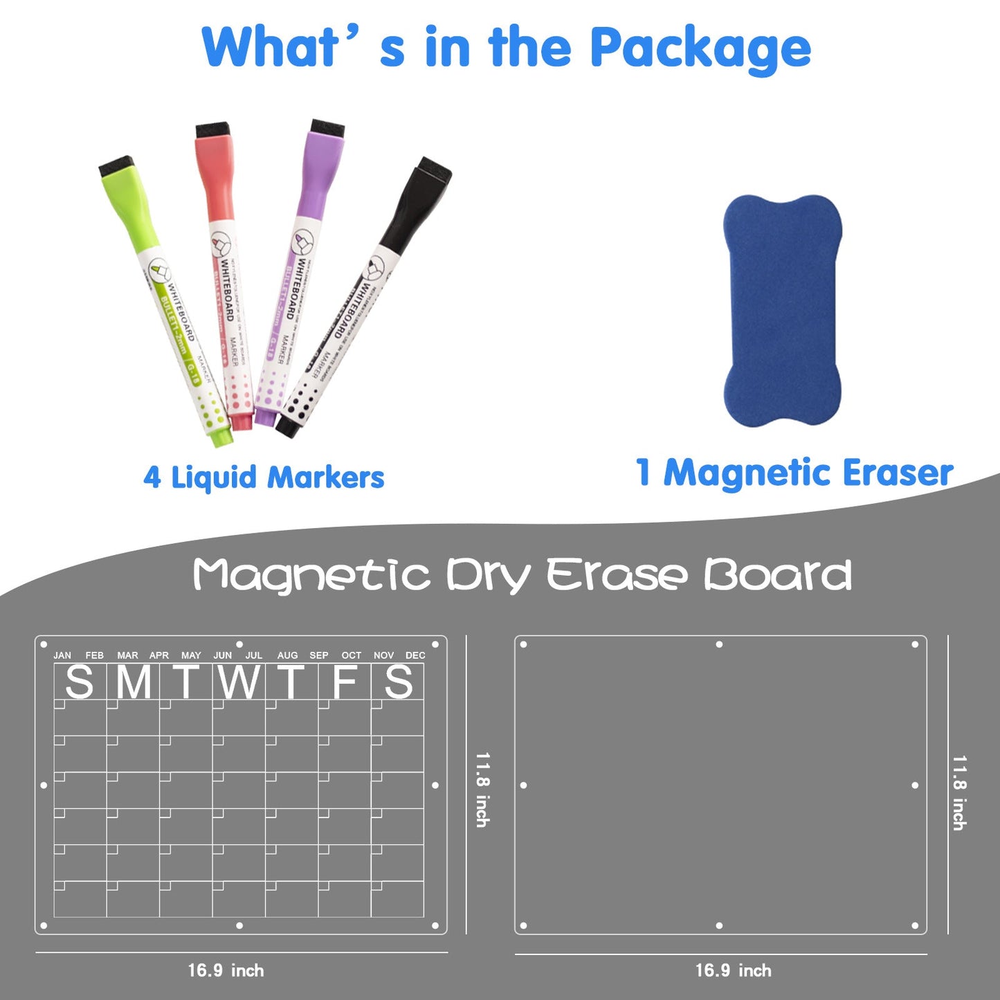 Magnetic Acrylic Fridge Calendar & Memo Board Set - Dry Erase Planner with Markers & Eraser(40*30cm 3mm)