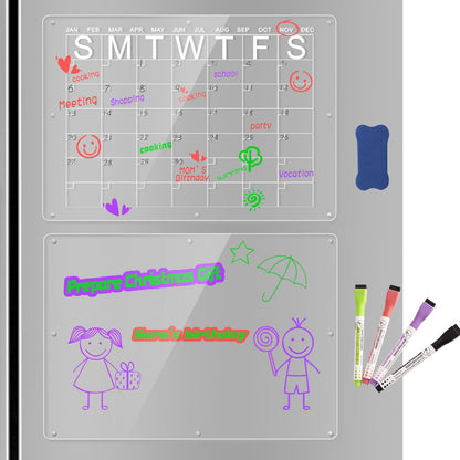 Magnetic Acrylic Fridge Calendar & Memo Board Set - Dry Erase Planner with Markers & Eraser(40*30cm 3mm)