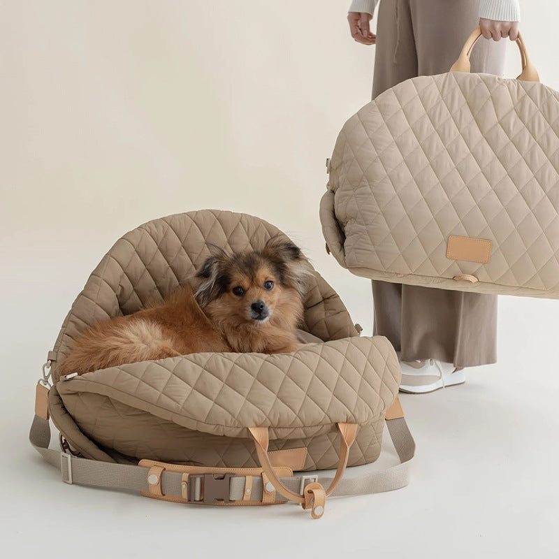 Luxury Quilted 2-in-1 Pet Travel Carrier & Car Booster Seat for Small Dogs(Pink)