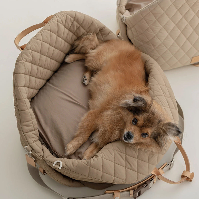 Luxury Quilted 2-in-1 Pet Travel Carrier & Car Booster Seat for Small Dogs(Pink)