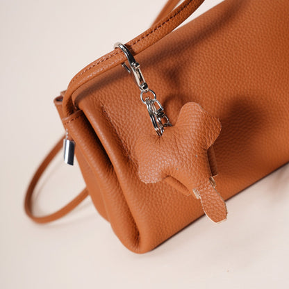 Genuine Leather Flap Crossbody Bag with Elephant Charm - Compact & Stylish Shoulder Purse(Dark gray)