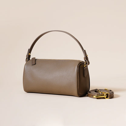 Genuine Leather Boston Bag - Mini Barrel Crossbody & Top Handle Purse(grey)