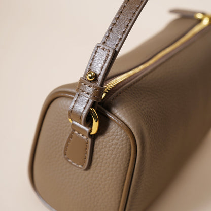 Genuine Leather Boston Bag - Mini Barrel Crossbody & Top Handle Purse(grey)