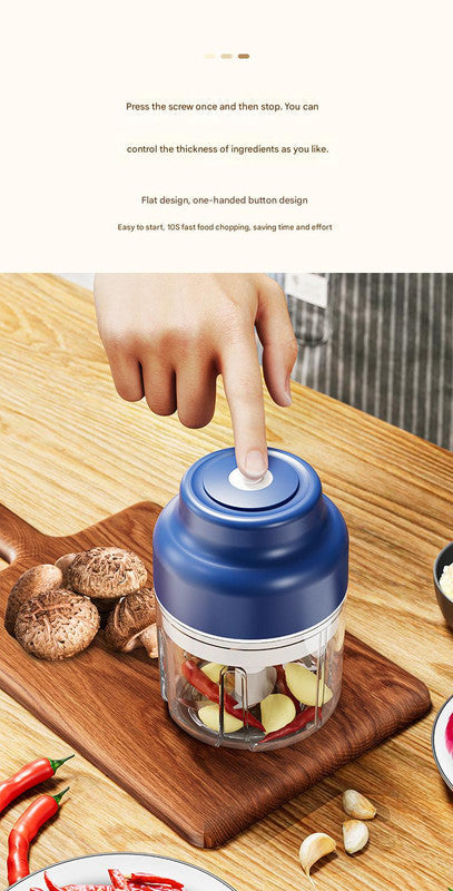 Powerful Mini Electric Food Chopper - USB Rechargeable Cordless Garlic & Meat Mincer(purple 320ml + 6-blade knife)