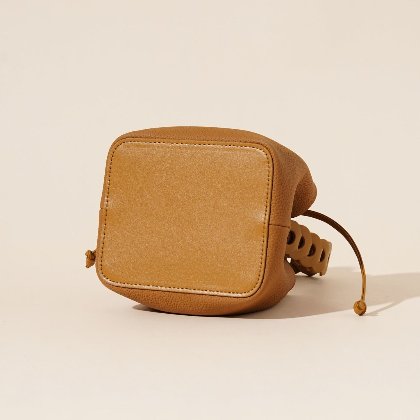 Genuine Leather Mini Bucket Bag with Braided Handle - Chic Drawstring Crossbody Purse(Biscuit)