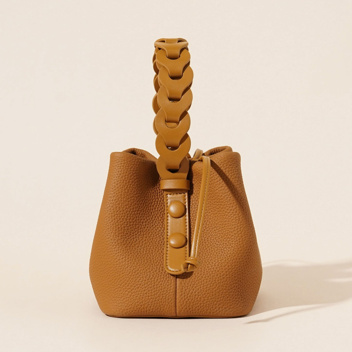 Genuine Leather Mini Bucket Bag with Braided Handle - Chic Drawstring Crossbody Purse(Gray)