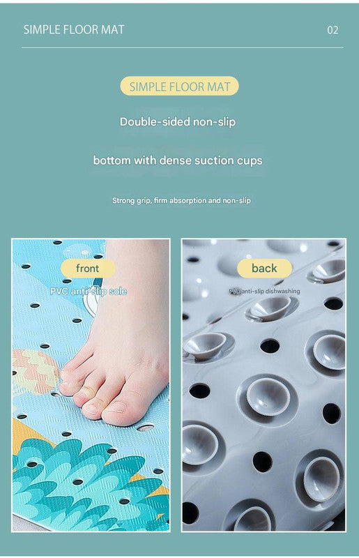 Non-Slip PVC Bath & Shower Mat with Suction Cups and Drainage Holes - Cartoon Ocean Theme(Dark-haired Mermaid)