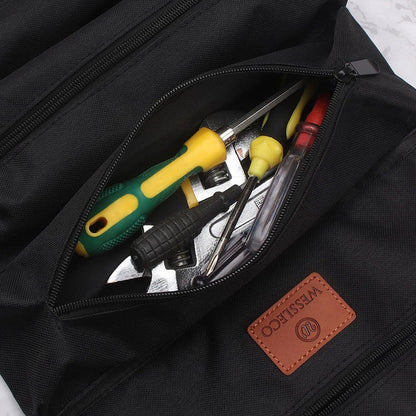 Heavy-Duty Canvas Tool Roll Up Bag & Organizer Tote - Multi-Pocket Wrench & Tool Pouch(Blue)