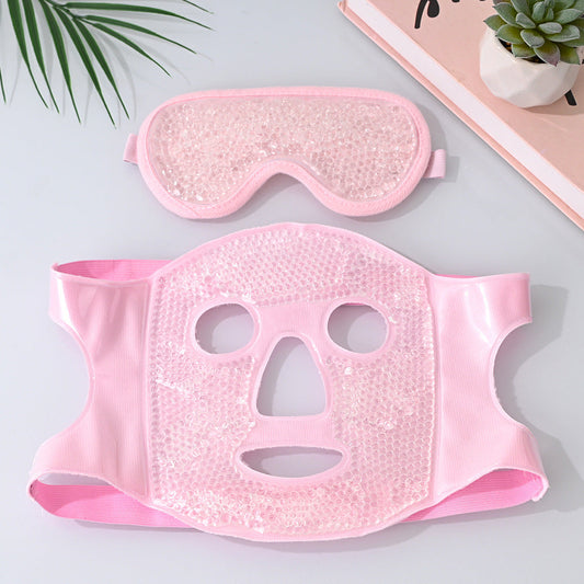 Pink Reusable Cooling Gel Bead Face Mask and Eye Mask Set - Soothing Therapy for Puffy Eyes, Headaches and Facial Relaxation