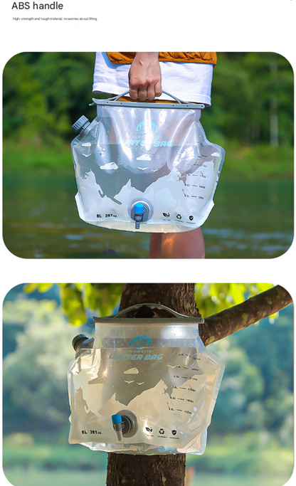 1 Piece Grey 8L Foldable Water Bag - Large Capacity Portable Water Carrier with Spigot for Camping & Outdoors